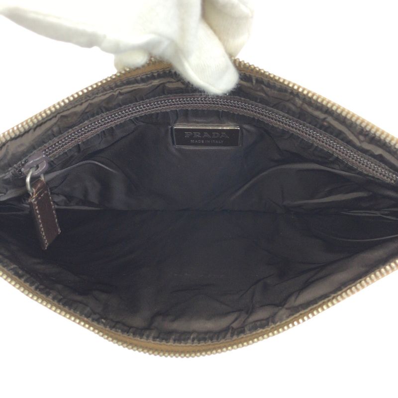 Prada Beige Orange Silver Canvas Leather Clutch