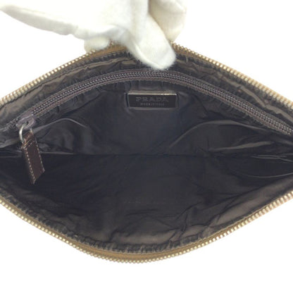 Prada Beige Orange Silver Canvas Leather Clutch