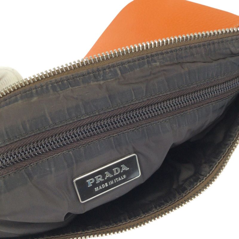 Prada Beige Orange Silver Canvas Leather Clutch