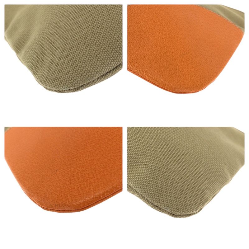 Prada Beige Orange Silver Canvas Leather Clutch