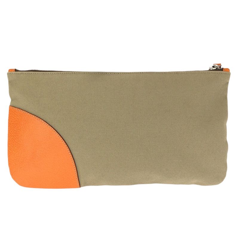 Prada Beige Orange Silver Canvas Leather Clutch