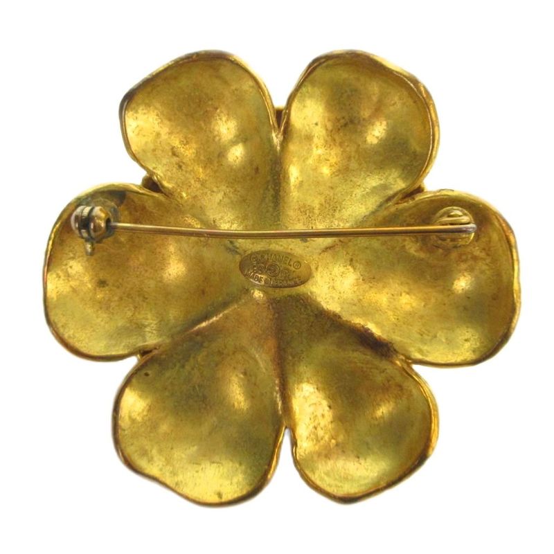 Chanel Vintage Camellia Brooch Logo Flower Gold