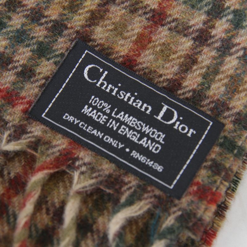 Dior Plaid 100% Lambswool Scarf Brown High