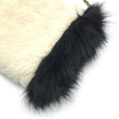 Chanel Hand Warmer Chain Shoulder Bag Crossbody CC Logo Fur Ivory Black