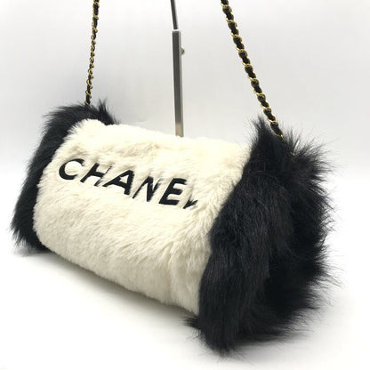 Chanel Hand Warmer Chain Shoulder Bag Crossbody CC Logo Fur Ivory Black