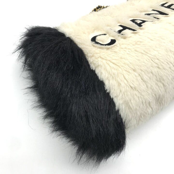 Chanel Hand Warmer Chain Shoulder Bag Crossbody CC Logo Fur Ivory Black