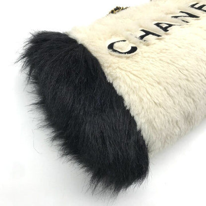 Chanel Hand Warmer Chain Shoulder Bag Crossbody CC Logo Fur Ivory Black
