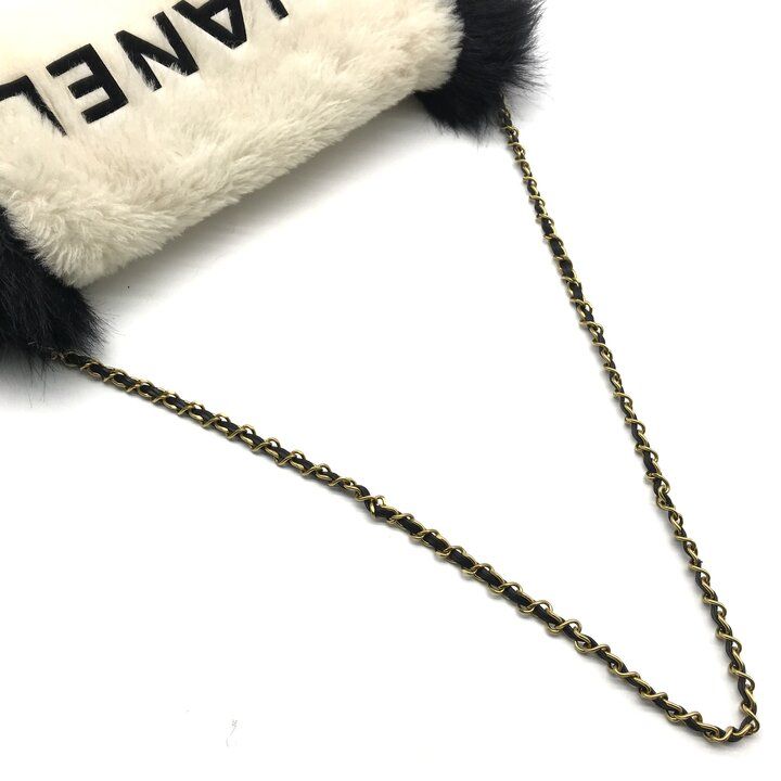 Chanel Hand Warmer Chain Shoulder Bag Crossbody CC Logo Fur Ivory Black