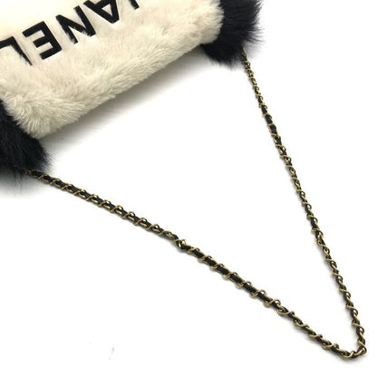 Chanel Hand Warmer Chain Shoulder Bag Crossbody CC Logo Fur Ivory Black