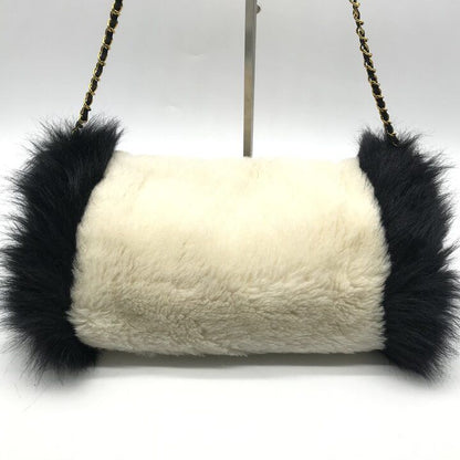 Chanel Hand Warmer Chain Shoulder Bag Crossbody CC Logo Fur Ivory Black
