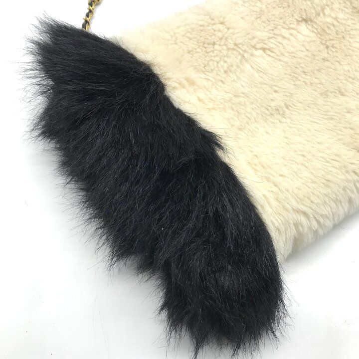 Chanel Hand Warmer Chain Shoulder Bag Crossbody CC Logo Fur Ivory Black