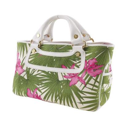 Celine Boogie Bag Botanical Pattern Canvas White Handbag