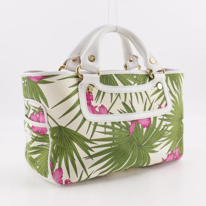 Celine Boogie Bag Botanical Pattern Canvas White Handbag