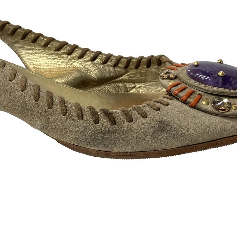 Prada Sandals 36 Light Brown Orange Studded Bijou Color Stone Leather