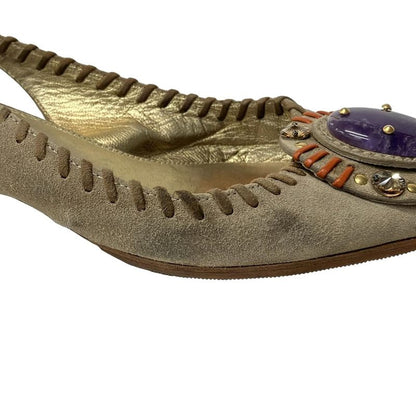 Prada Sandals 36 Light Brown Orange Studded Bijou Color Stone Leather