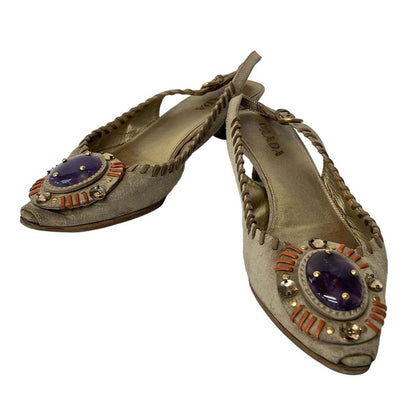 Prada Sandals 36 Light Brown Orange Studded Bijou Color Stone Leather
