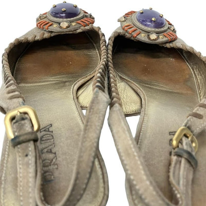 Prada Sandals 36 Light Brown Orange Studded Bijou Color Stone Leather