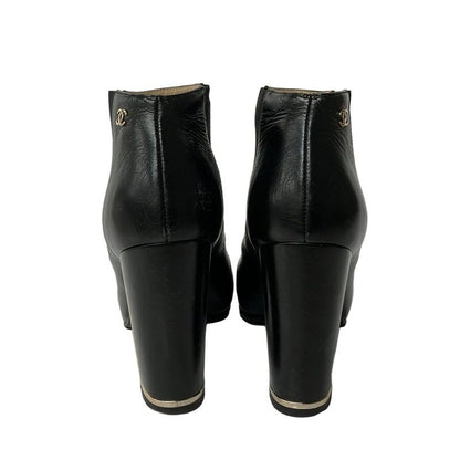 Chanel Short Boots 34.5 C Black Side Gore Leather