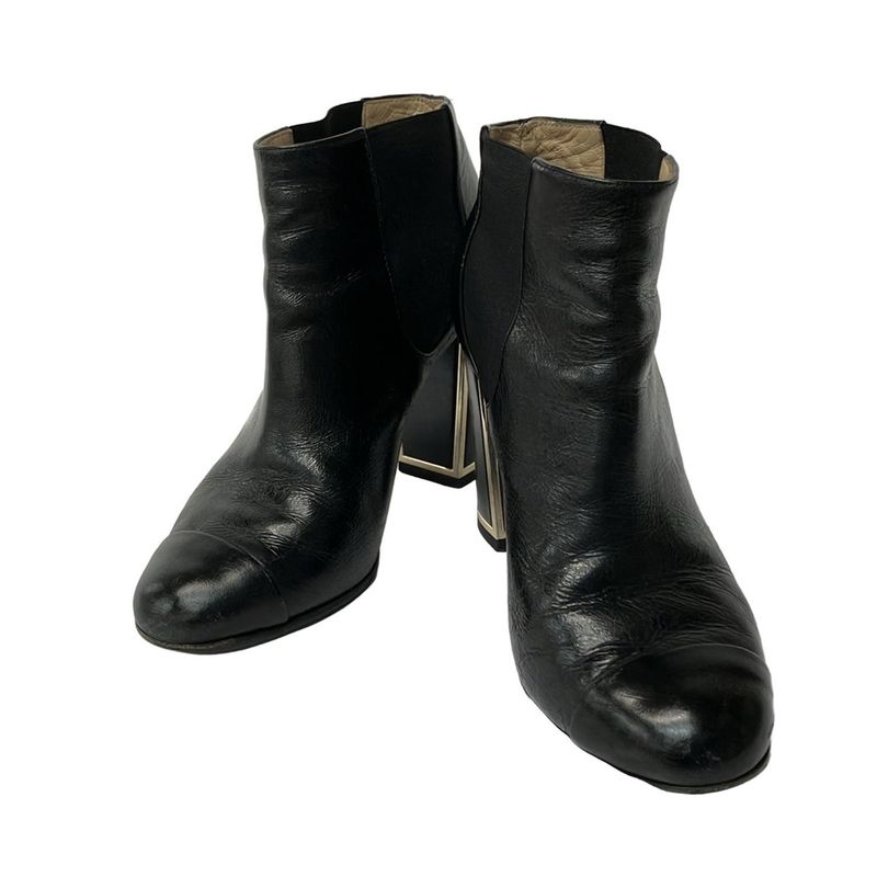 Chanel Short Boots 34.5 C Black Side Gore Leather