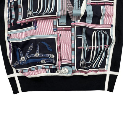 Hermes Sweater Twill Lane Long Sleeve Knit Equestre 34 Silk Noir Black White
