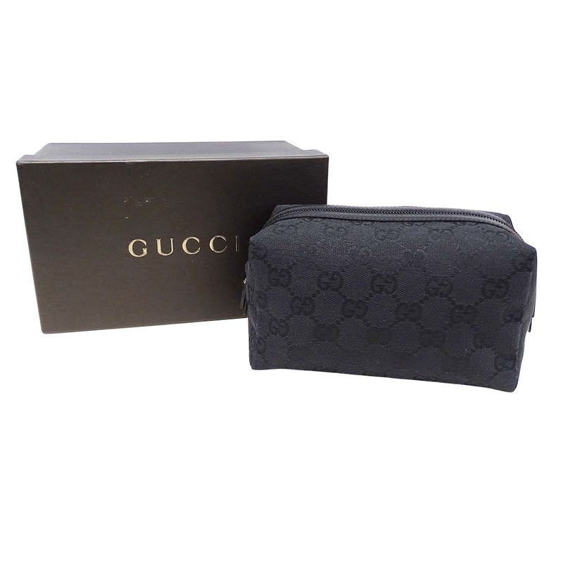 Gucci Pouch GG Canvas Black Makeup Case Logo Adult