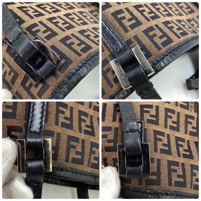 Fendi Zucchino Canvas Leather Bag Brown