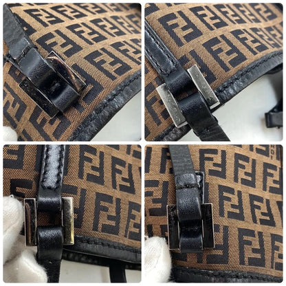 Fendi Zucchino Canvas Leather Bag Brown
