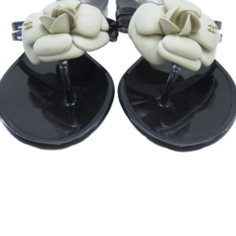 Chanel Camellia Beach Sandals Black 36