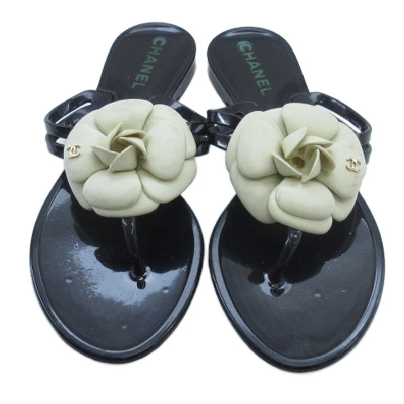 Chanel Camellia Beach Sandals Black 36