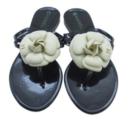 Chanel Camellia Beach Sandals Black 36