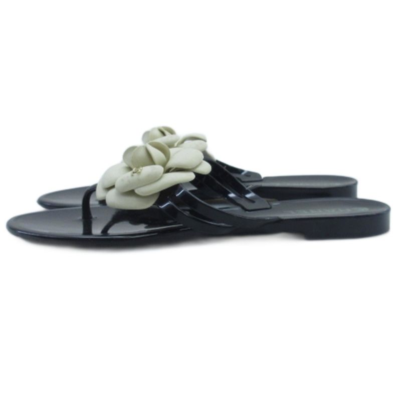 Chanel Camellia Beach Sandals Black 36