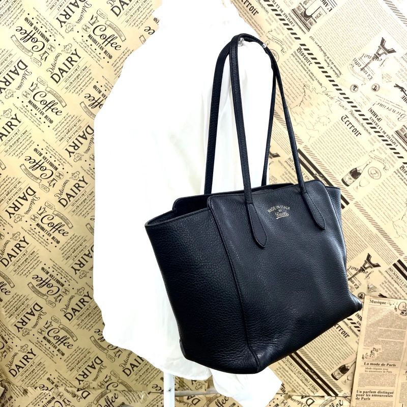 Gucci Tote Swing Leather Black Business Formal