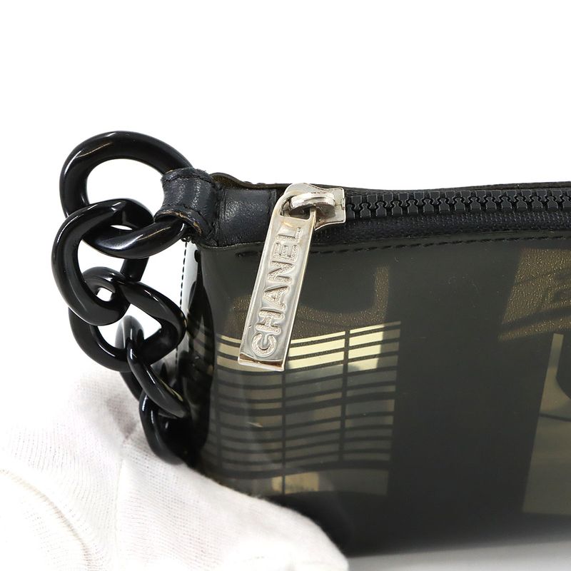 Chanel Windows Line Chain Shoulder Bag Vinyl Plastic Black Clear Vintage