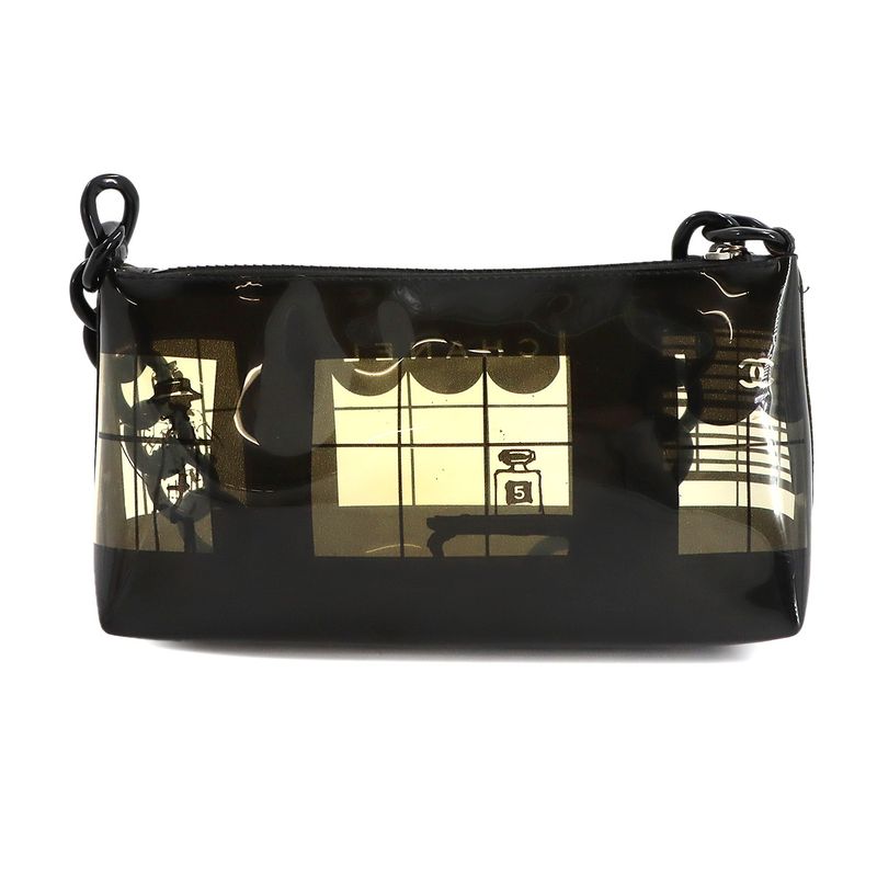 Chanel Windows Line Chain Shoulder Bag Vinyl Plastic Black Clear Vintage