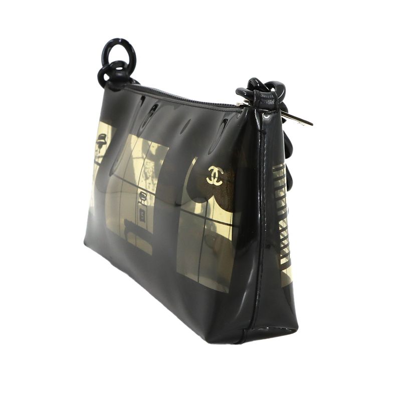 Chanel Windows Line Chain Shoulder Bag Vinyl Plastic Black Clear Vintage