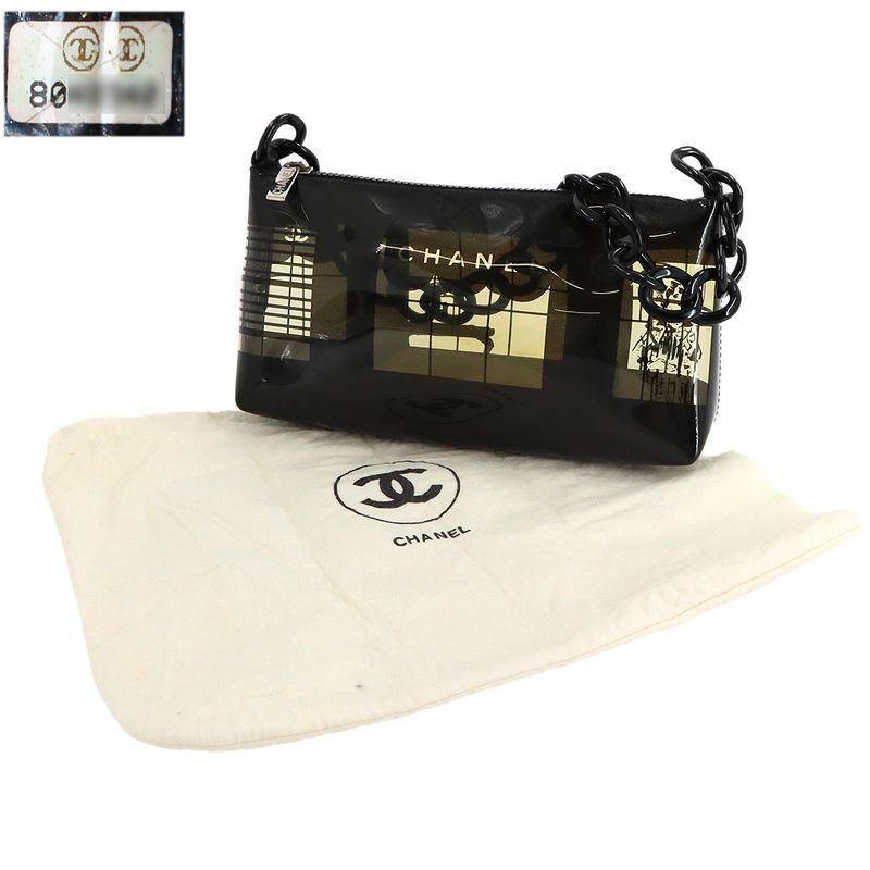 Chanel Windows Line Chain Shoulder Bag Vinyl Plastic Black Clear Vintage