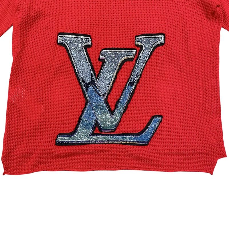 Louis Vuitton Sweater High Neck Long Sleeve Knit XS Lvlogo Back Print Red