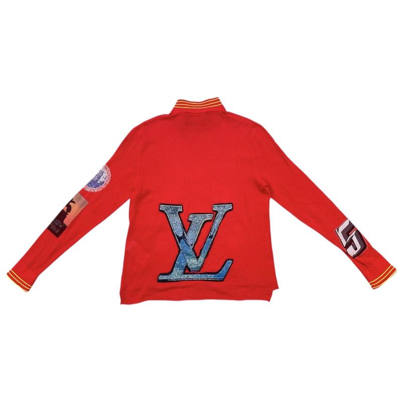 Louis Vuitton Sweater High Neck Long Sleeve Knit XS Lvlogo Back Print Red