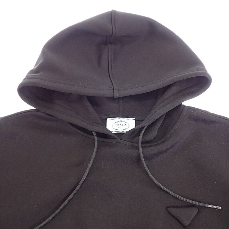 Prada Cropped Hoodie S Cotton Nylon Black
