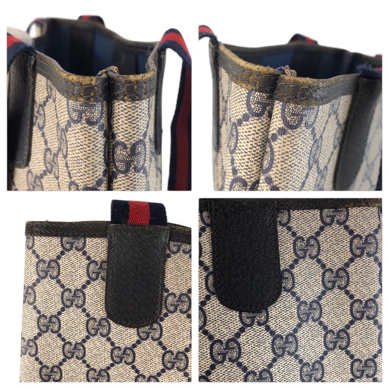 Gucci Vintage Sherry Line Gray GG Supreme Canvas Tote Shoulder Bag
