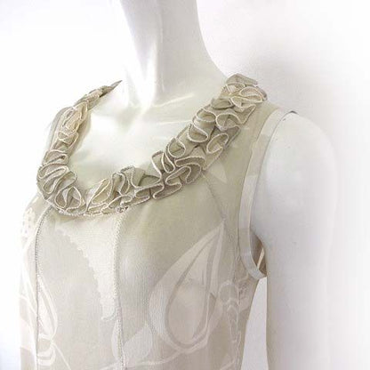 Louis Vuitton Sleeveless Silk Top Blouse Pullover Top Frill Botanical Pattern