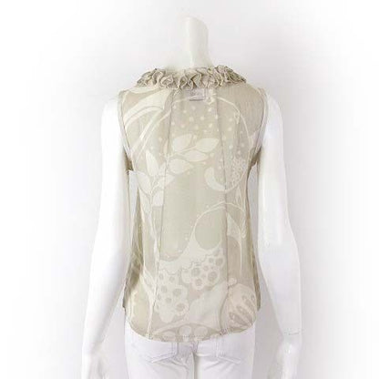 Louis Vuitton Sleeveless Silk Top Blouse Pullover Top Frill Botanical Pattern