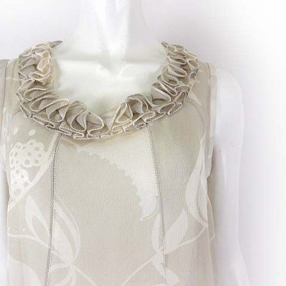 Louis Vuitton Sleeveless Silk Top Blouse Pullover Top Frill Botanical Pattern