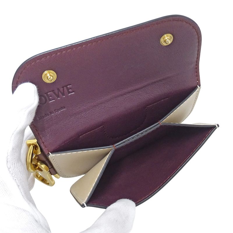 Loewe Wallet Coin Case Leather Gate Mini Navy Beige Card Small
