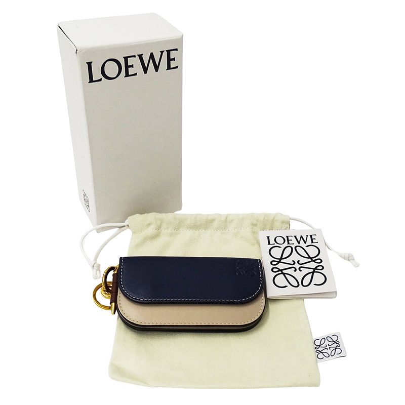 Loewe Wallet Coin Case Leather Gate Mini Navy Beige Card Small