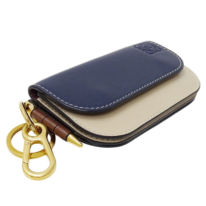 Loewe Wallet Coin Case Leather Gate Mini Navy Beige Card Small
