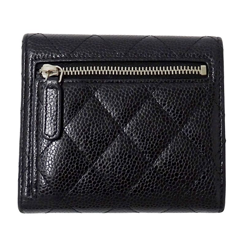 Chanel Wallet Quilted Classic Bifold Caviar Leather Black Silver