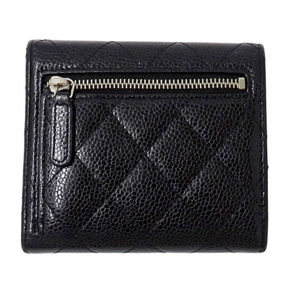 Chanel Wallet Quilted Classic Bifold Caviar Leather Black Silver