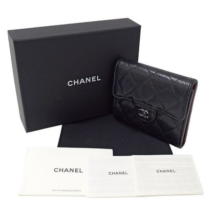 Chanel Wallet Quilted Classic Bifold Caviar Leather Black Silver