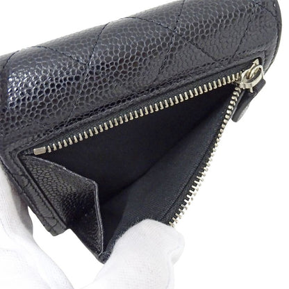 Chanel Wallet Quilted Classic Bifold Caviar Leather Black Silver